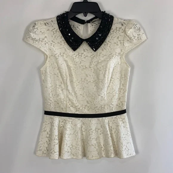 Karen Millen | Tops | Karen Millen Lace W Black Collar Peplum Top | Poshmark